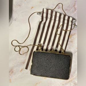 Henri Bendel Black Shagreen Clutch